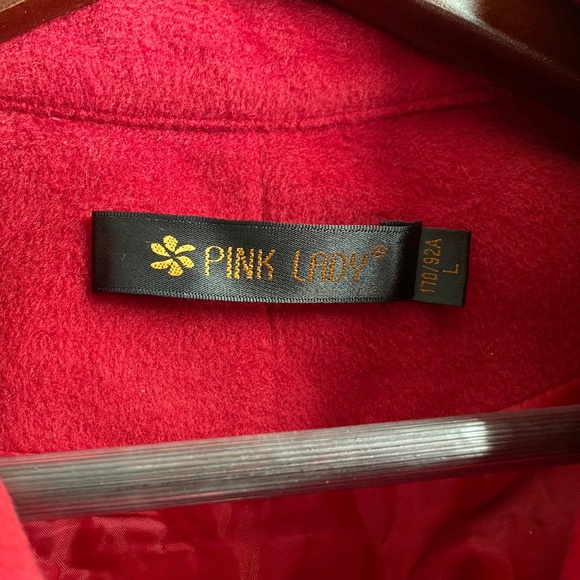 Pink Lady Red Wool Blend Peacoat with Large Brown Button Detialing - Picture 8 of 8